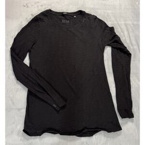 ATM Anthony Thomas Melillo Black Cotton Slub Jersey Top Women M Long Sleeve $115